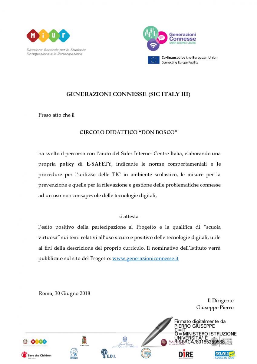 Attestato Scuola Virtuosa SIC III
